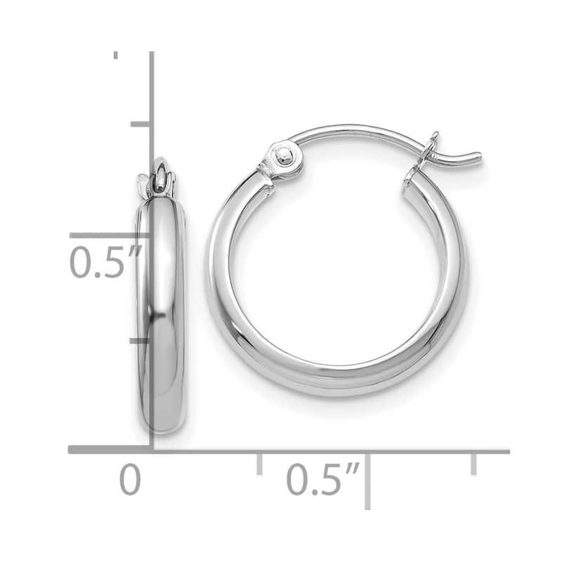 Curata 10k White Gold Round Tube Hoop Earrings - 12x2.75mm