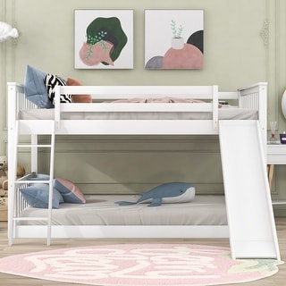 Full over Full Bunk Bed with Convertible Slide and Reversible Ladder, Low Bunk Design