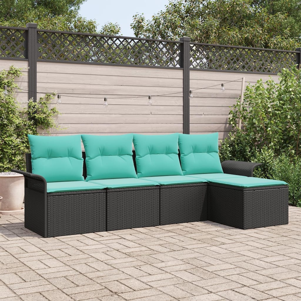 vidaXL 6 Garden Sofa Set with Cushions Black Poly Rattan - 98.8 x 46.1 x 27.2