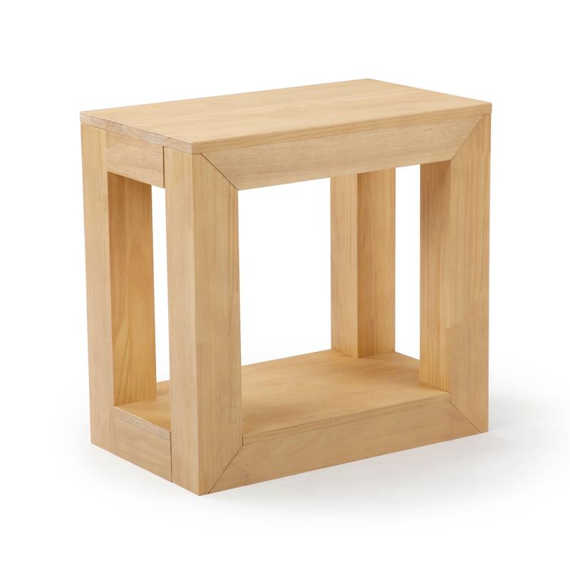 Plank and Beam Modern Rectangular Side Table with Shelf