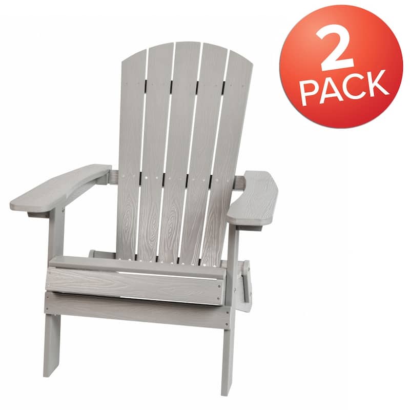 Set of 2 Poly Resin Folding Adirondack Chair-Indoor/Outdoor Patio Chair