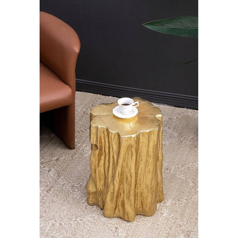 Golden Tree Trunk Stool - Distressed Metal Accent Table, End Table, Side Table - 13.5x13x20"