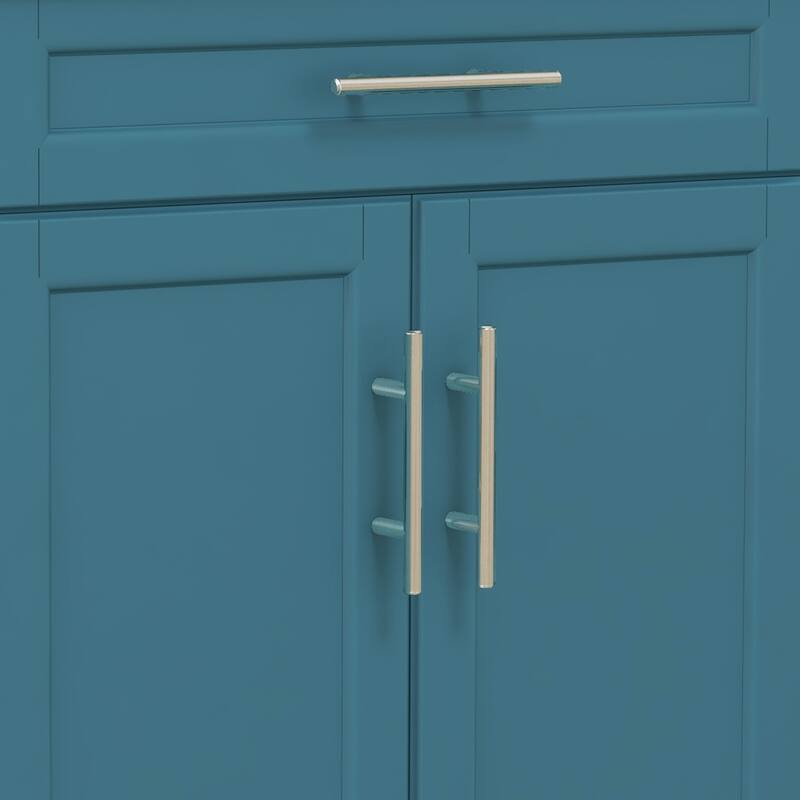 Blue Pine Wood Kitchen Island with Stainless Steel Top and Storage - 33" L x 18" W x 35.75" H