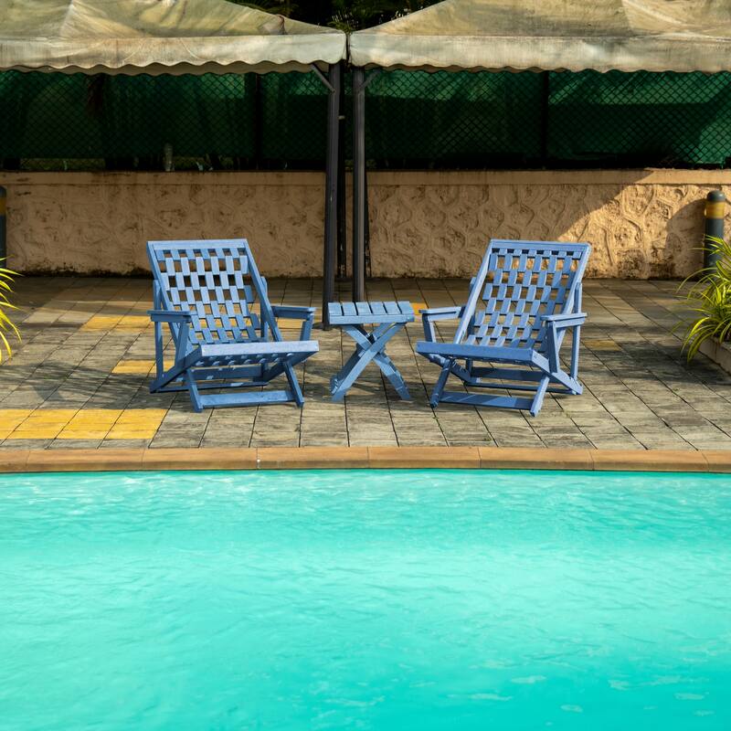 Aspen Fully Assembled All-Weather Outdoor Folding Lounge Chair and Table Set - 3-piece