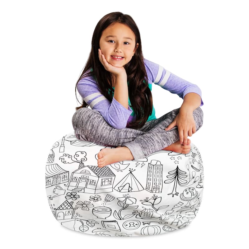 Kids' Stuffed Animal Storage Bean Bag Chair Cover or Toy Organizer - 27 Inches Medium - Canvas Coloring Fabric - Fun World