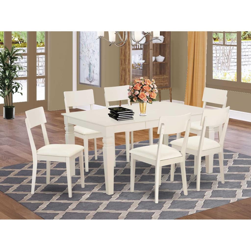 HomeStock 7-Piece Linen White Finish Solid Wood Top Dining Table with 6 Chairs with Lattice Back