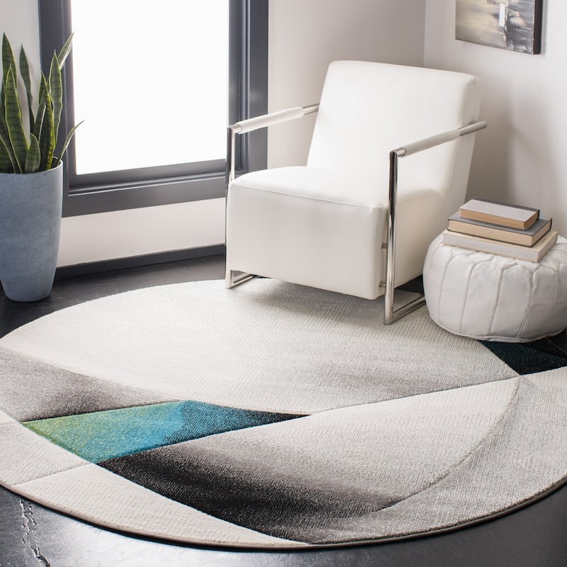 SAFAVIEH Hollywood Hrissonka Mid-Century Modern Abstract Rug - 6'7" Round - Grey/Teal