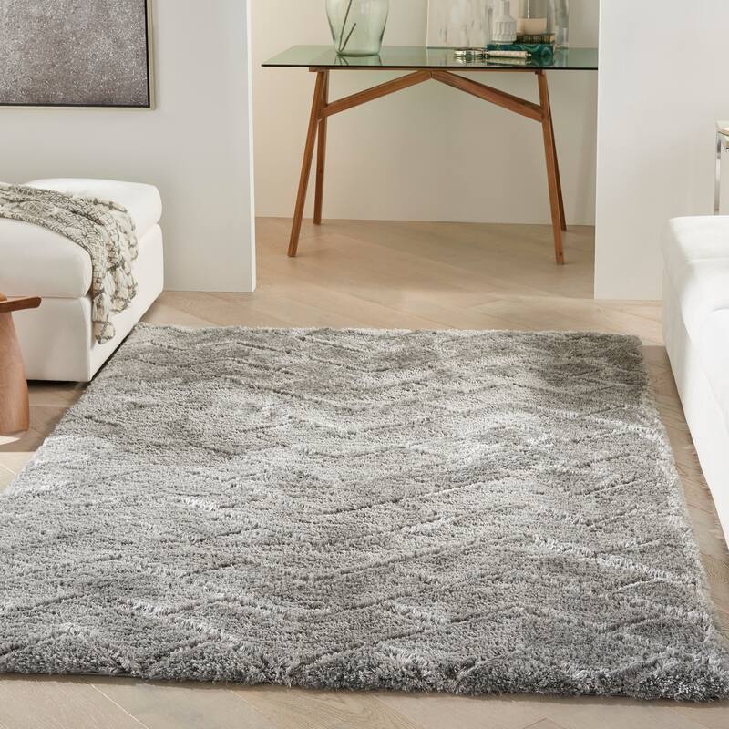 Nourison Dreamy Shag Contemporary Chevron Geometric Abstract Area Rug - 7' 10" x 9' 10" - Grey - Rectangle
