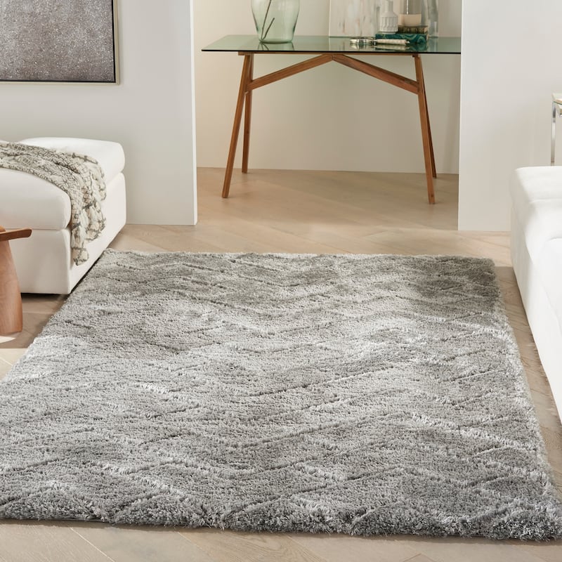 Nourison Luxurious Shag Ultra Plush Modern Chevron Area Rug - 4' x 6' - Grey - Rectangle