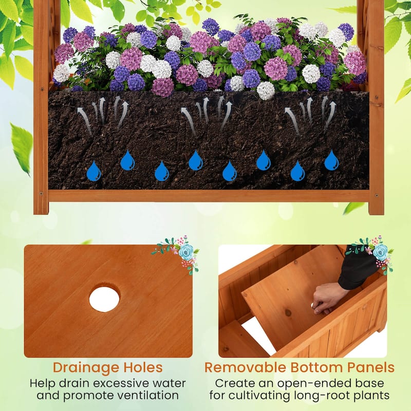Costway 1/2 PCS Raised Garden Bed Wooden Elevated Planter Box with - Reddish Brown