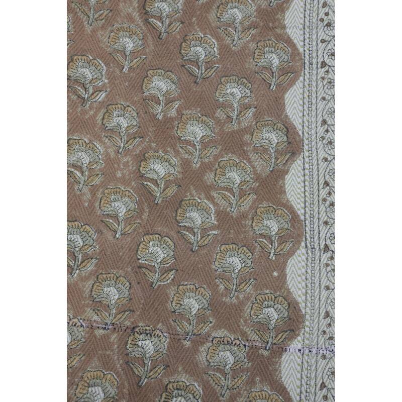 Fabdivine Rohini Handwoven Cotton Throw Blanket - Floral Block Print Decorative Home Accent with Artisan Fringe, 90" x 54"