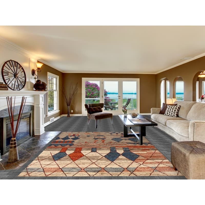 Geometric Moroccan Oriental Rug Handmade Brown Wool Carpet - 7'3" x 9'7"