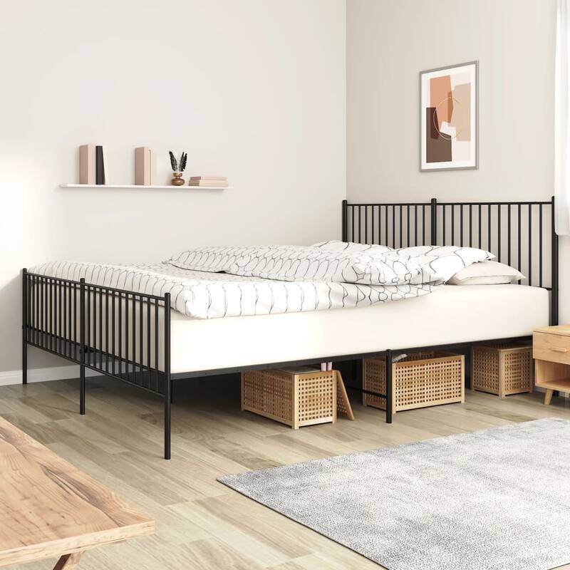 vidaXL Metal Bed Frame, No Mattress - Black 86.2" x 73.6" x 35.6" - King