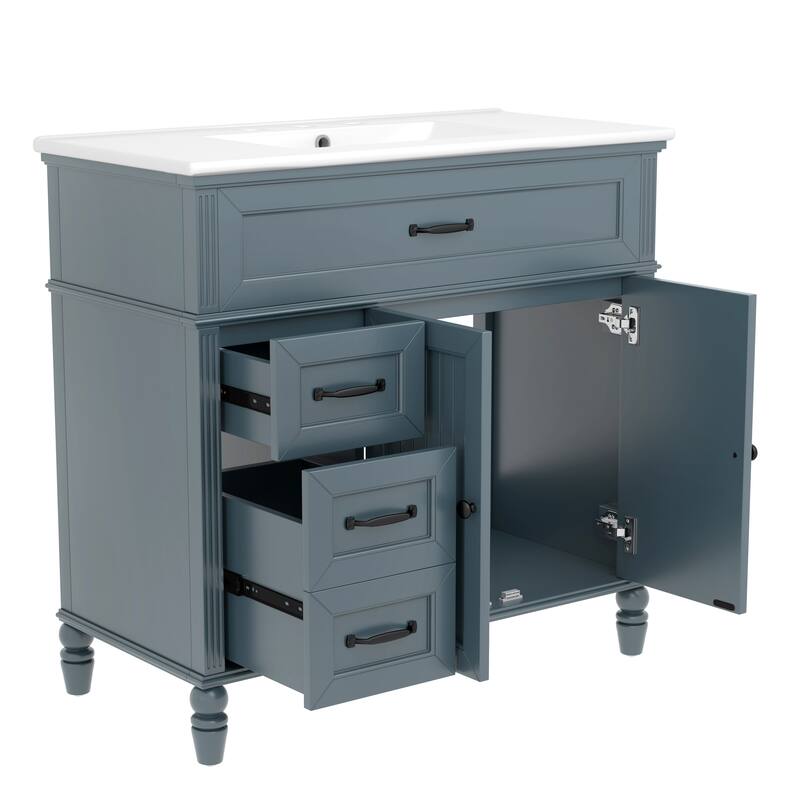 Bathroom Vanity with Ceramic Sink, Multi-Functional Wood Bathroom Storage Cabinet, Bathroom Cabinet with Doors & drawers