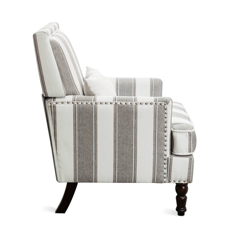 Modern Fabric Accent Chair with Upholstered Armrest Wooden Legs and Pillow for Living Room