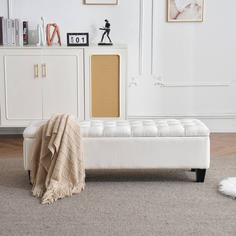 Christopher Knight Home - Isabella Button-Tufted Diamond-Stitched Storage Ottoman Bench - White