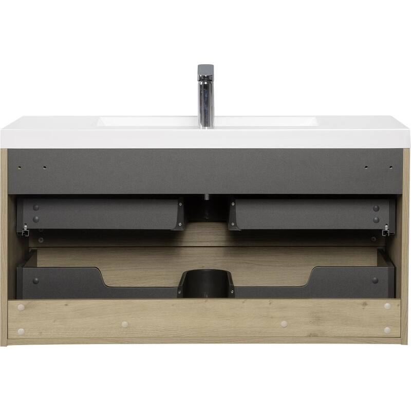 ABRUZZO 42" Floating Single Bathroom Vanity Wall-Mounted with Integrated Resin Top Basin 2 Soft Close Drawers Full Assembly