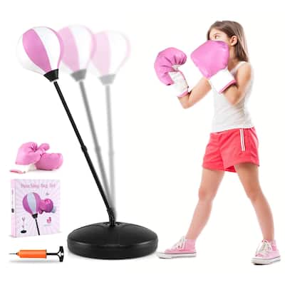Costway Kids Punching Bag Toy Set Adjustable Stand Boxing Glove Speed