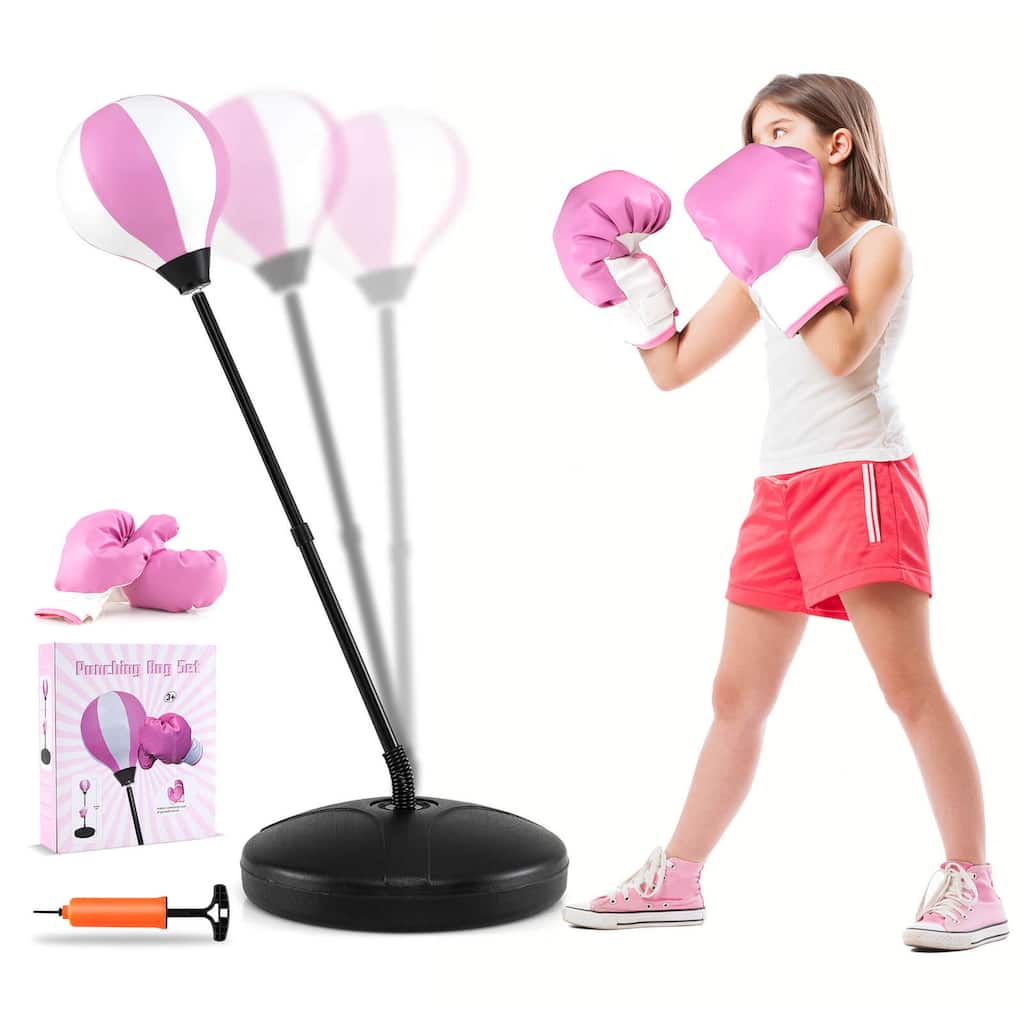 Costway Kids Punching Bag Toy Set Adjustable Stand Boxing Glove Speed