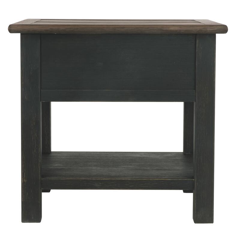 Wooden End Table with One Drawer and One Shelf, Brown and Black