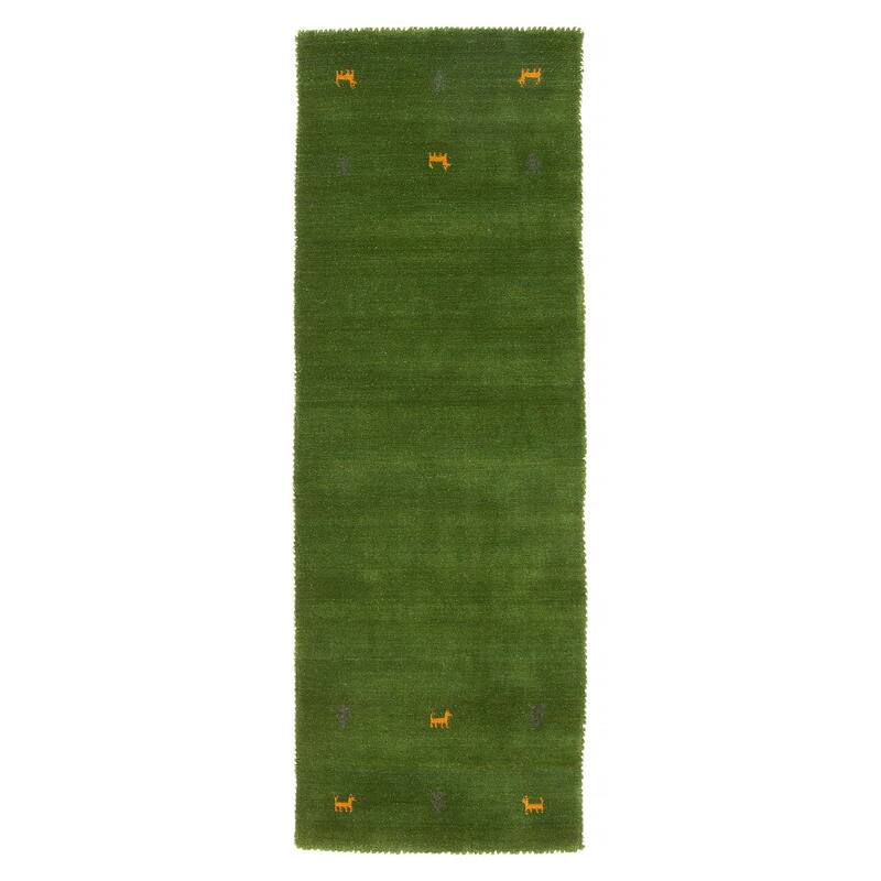 Kashkuli Gabbeh Green Rug 1'11" x 5'10" - 1'11 x 5'10 - Green - 1'11 x 5'10
