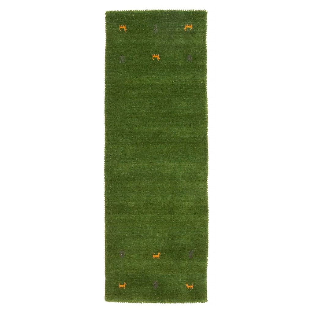 Kashkuli Gabbeh Green Rug 1'11" x 5'10" - 1'11 x 5'10