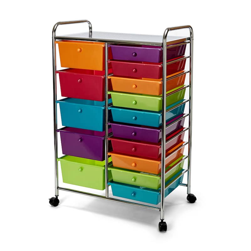 Storage Cart with 15 Plastic Drawers - Multi-Drawer Organizer for Home, Office, Craft, and Classroom - Multi