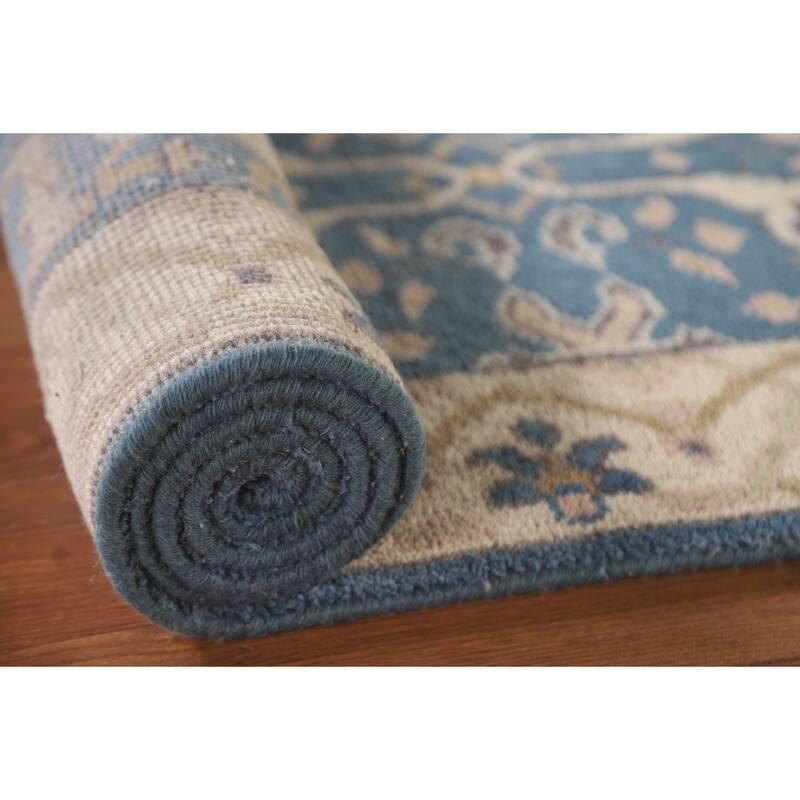 Blue Oushak Indian Runner Rug Handmade Wool Carpet - 2'6"x 9'9"