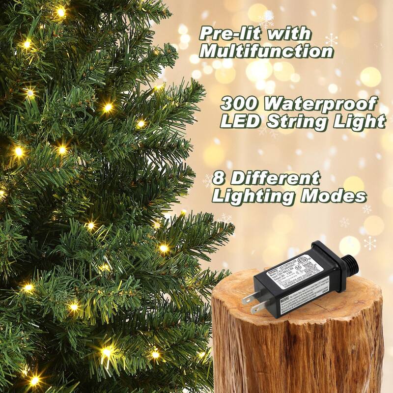 4.5 Ft Artificial Christmas Tree with 200 Warm White LED Lights and Red Berries Potted Base Holiday Xmas Tree