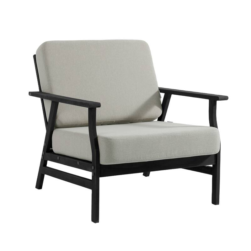 3 Piece Wood Patio Armchair Outdoor Bistro Set with Side Table