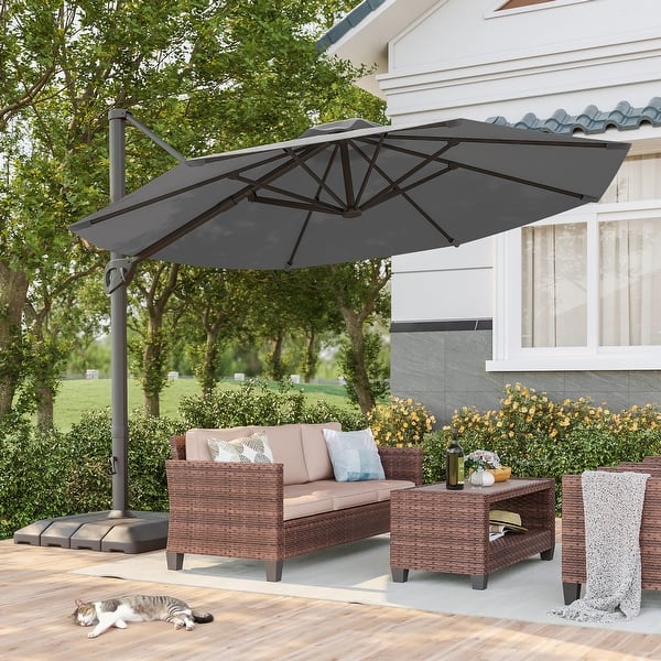 10 ft patio umbrella with solar lights 10ft Solar LED Offset Hanging Patio Umbrella (Light Green)
