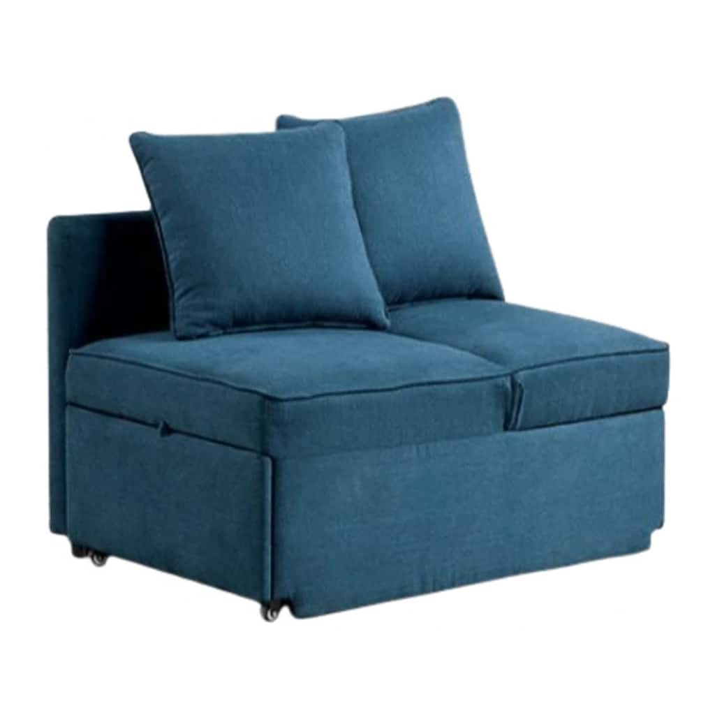 Bernie Modular Convertible Chair Futon, Teal Blue Fabric, Seat w Storage, 2 Pillows