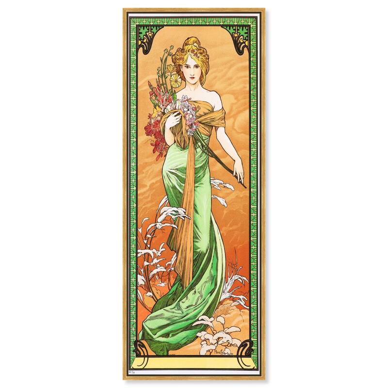 Alfonse Mucha - Spring Panoramic Canvas by Art Remedy - Gold - 20" x 54"