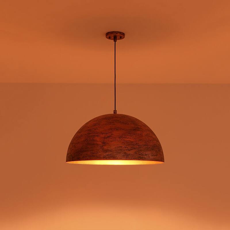 Rusty Dark Copper Style Iron Oversized Dome Pendant Light - 23.6 Inches
