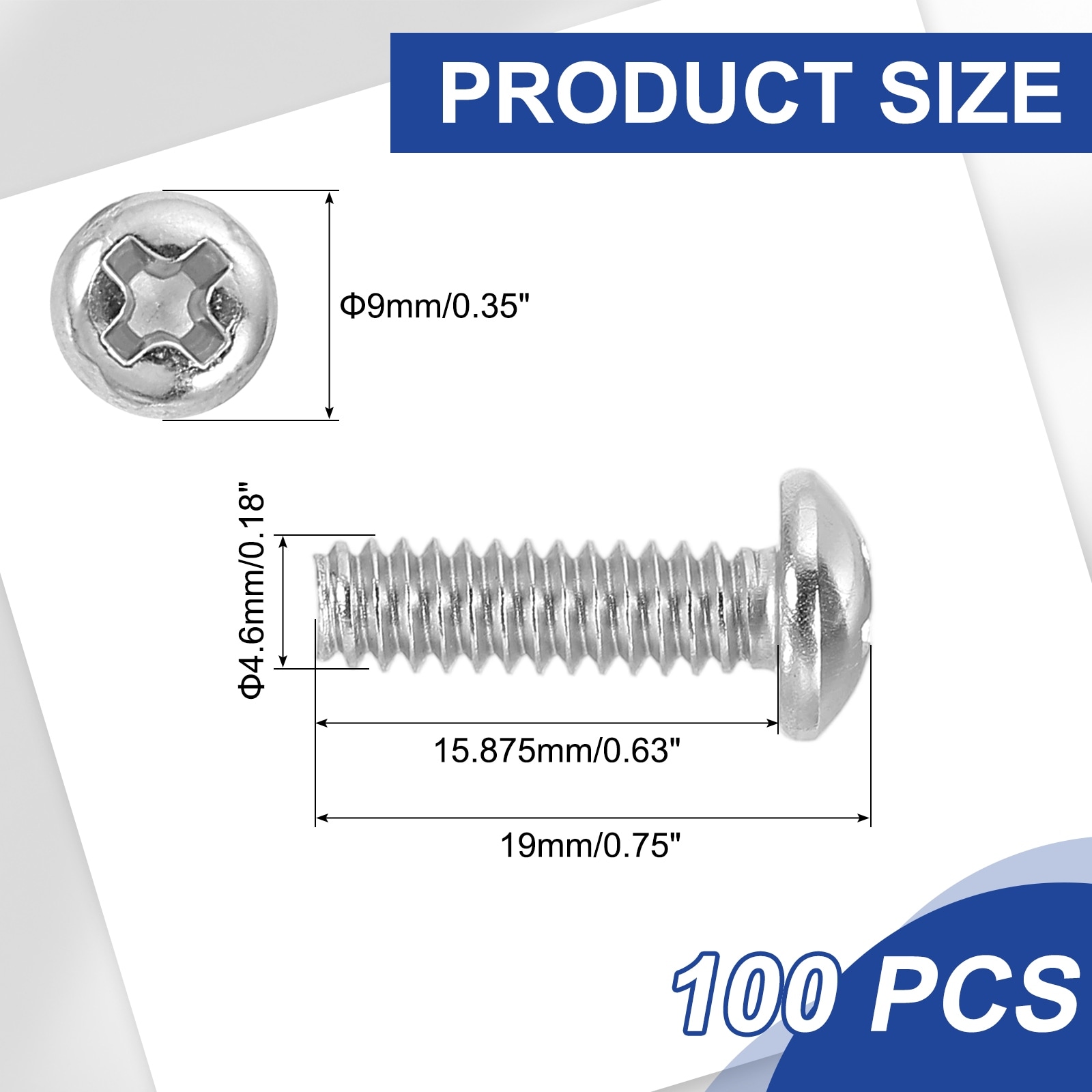 Pan Head Machine Screws, 304 Stainless Steel Round Head Screws for Cabinet Drawer Knob Pull Handle - Silver