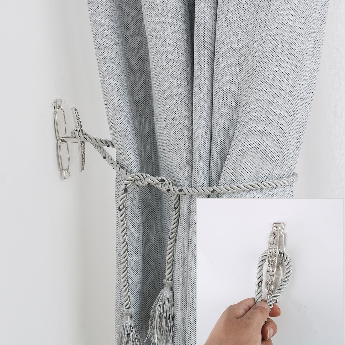 Curtain Drapery Tiebacks Window Tassels Hooks Holders Silver Tone 5 Pcs 