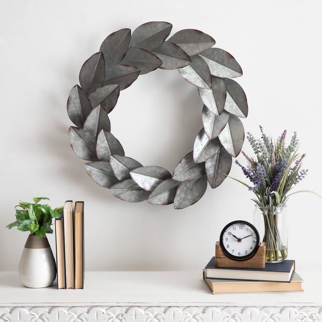 Kate and Laurel Magnolia Galvanized Metal Wall Wreath
