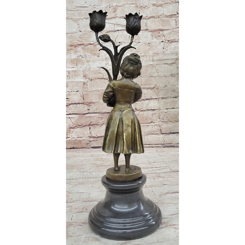 Hot Cast Original Artwork By Vitaleh Young Girl Child Candle Holder Bronze Statue