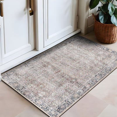 World Rug Gallery Vintage Distressed Machine Washable Non Slip Area Rug