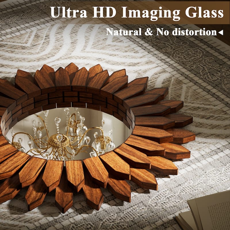 Sunflower Bathroom Mirror Round Wooden Wall Mirror