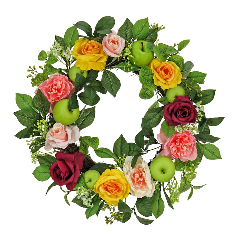 National Tree Company 22 in. Rose, Peony and Apple Wreath