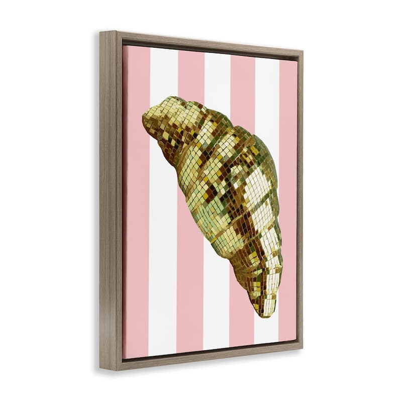 Stupell Disco Croissant & Pink Stripes Framed Floater Canvas Wall Art Design By Lil' Rue