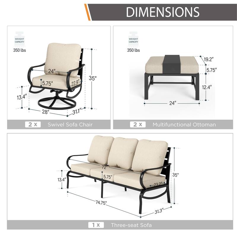 MAISON ARTS 5/7/9-Seat Patio Conversation Set, Outdoor Sofa Set with Single Sofa Chairs, 3-Seater Sofa, Ottoman and Coffee Table
