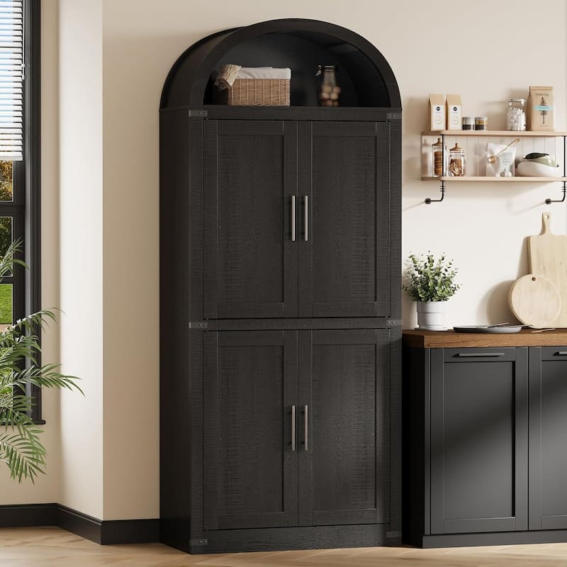 71" Tall Arched Bookshelf - Wooden Bookcase Storage Cabinet Rounded Display Storage Shelves Cabinet - Black - Wood door