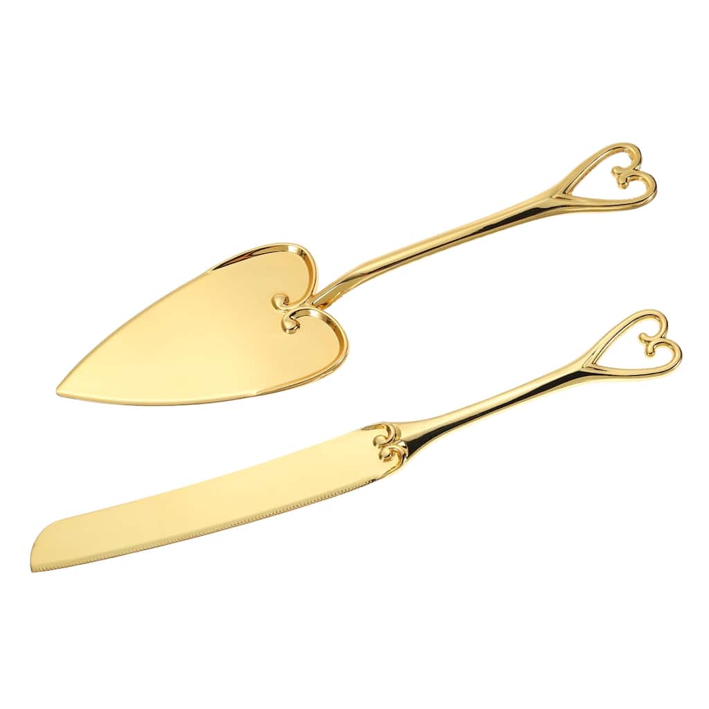 Cake Cutting Set for Wedding, Cake Knife and Server Set for Gift Big Heart - Gold