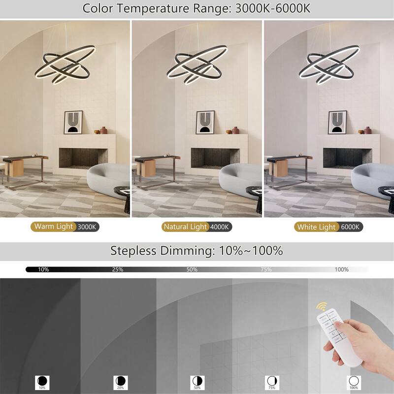 Modern Dimmable 3-Light Unique Tiered LED Chandelier
