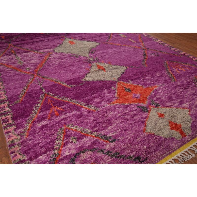Purple Plush Moroccan Area Rug Handmade Wool Carpet - 8'11" x 12'8"