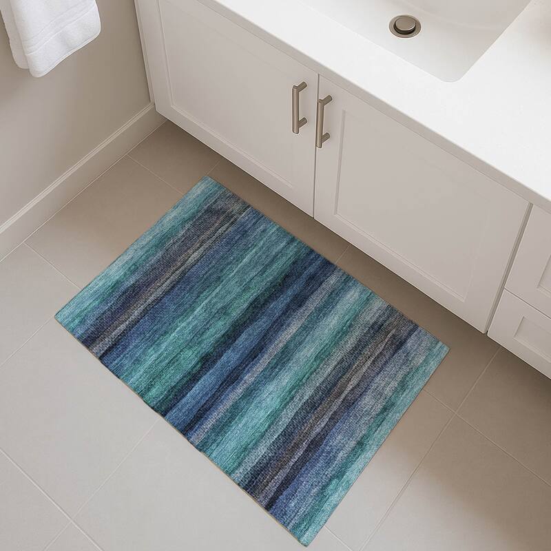 Premium Washable Super Soft Modern Stripe Mayfield Rug - Teal - 1'8" x 2'6"