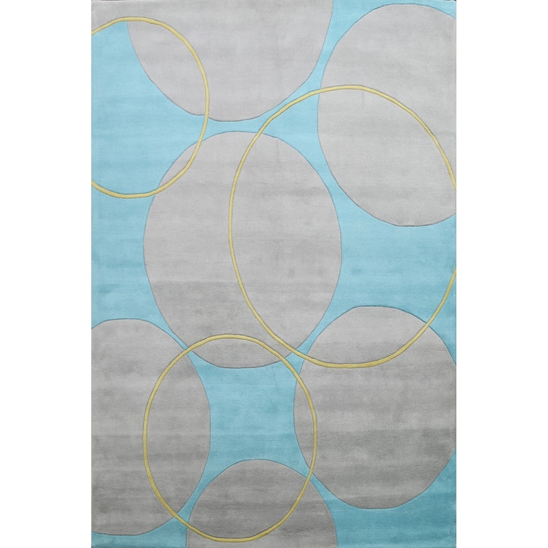 Circle Design Modern Oriental Wool Area Rug Hand-tufted Dotted Carpet - 8'0" x 10'0"