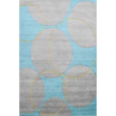 Circle Design Modern Oriental Wool Area Rug Hand-tufted Dotted Carpet - 8'0" x 10'0"